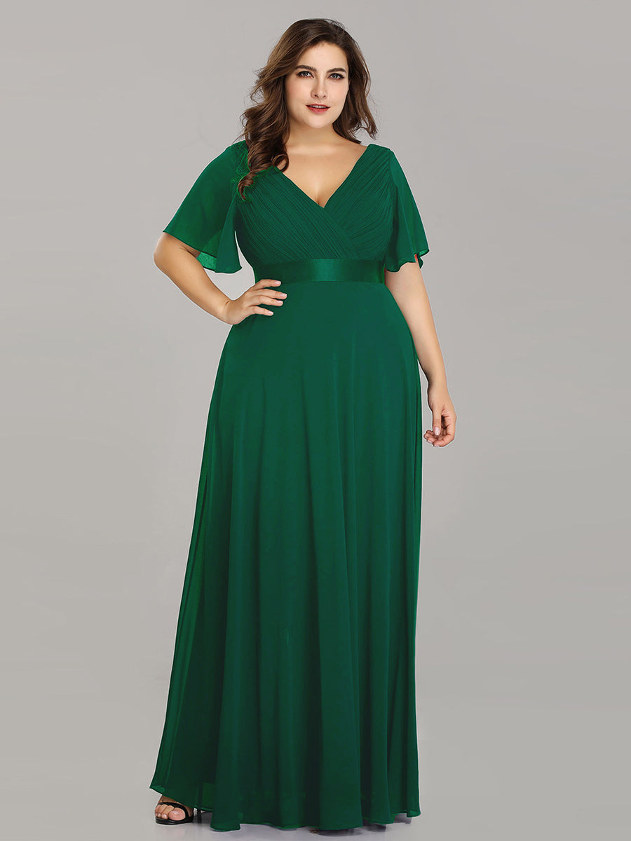 Langes Brautjungfernkleid mit Empire-Taille und kurzen, flatternden Ärmeln #Farbe_Dunkelgrün