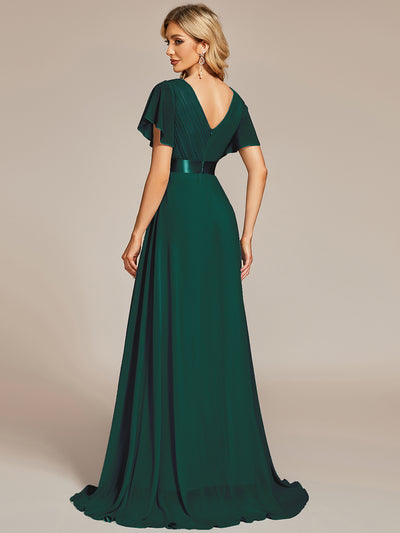 Langes Brautjungfernkleid mit Empire-Taille und kurzen, flatternden Ärmeln #Farbe_Dunkelgrün