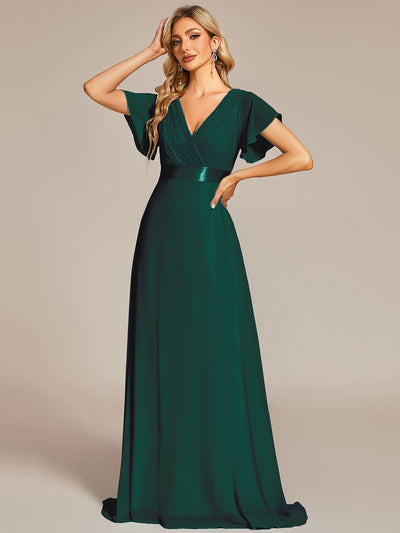 Langes Brautjungfernkleid mit Empire-Taille und kurzen, flatternden Ärmeln #Farbe_Dunkelgrün