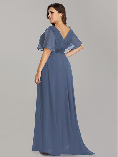 Damen V-Ausschnitt Lange Chiffon Abendkleider mit Schleppe #Farbe_Taubenblau