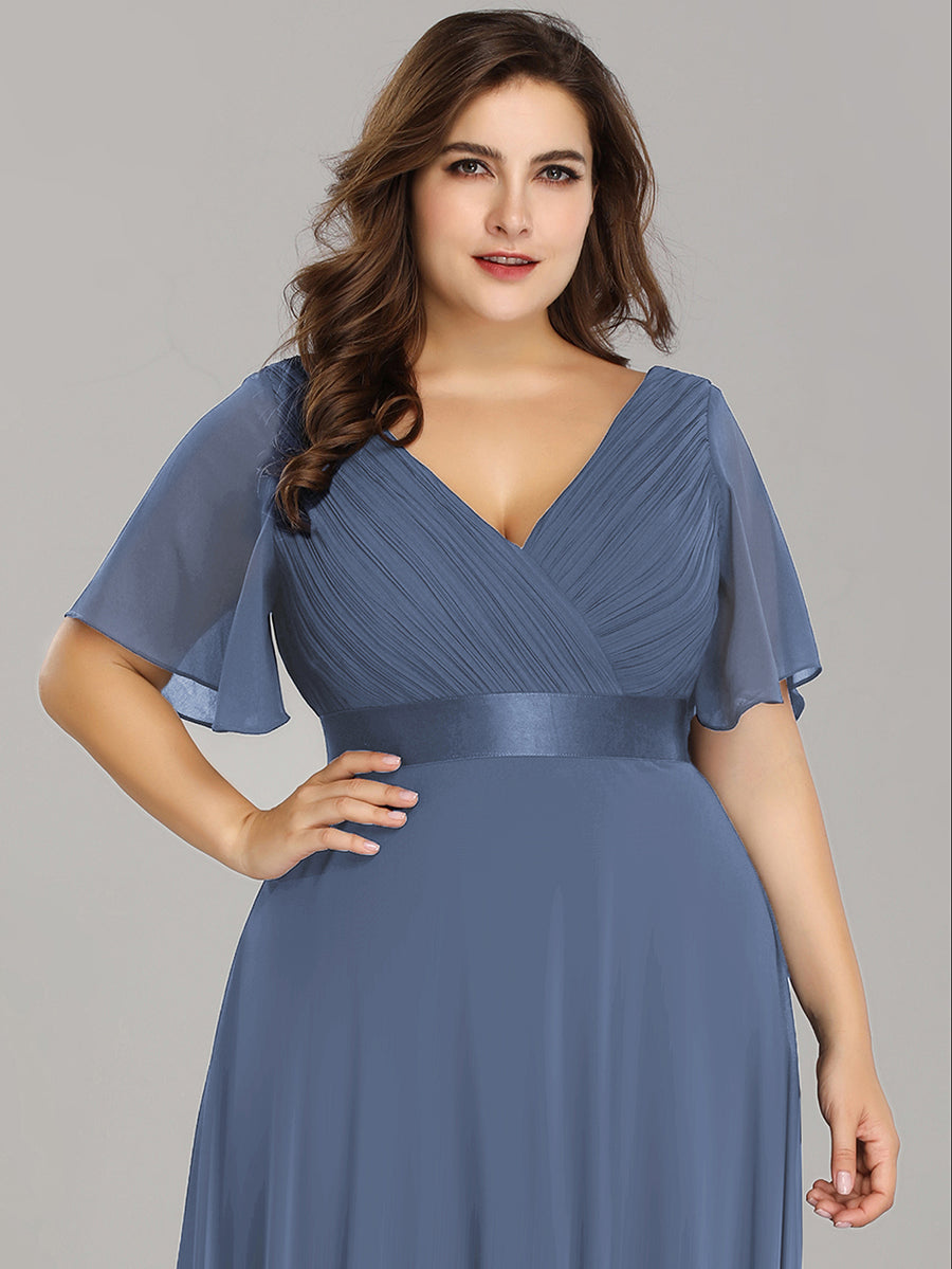 Damen V-Ausschnitt Lange Chiffon Abendkleider mit Schleppe #Farbe_Taubenblau