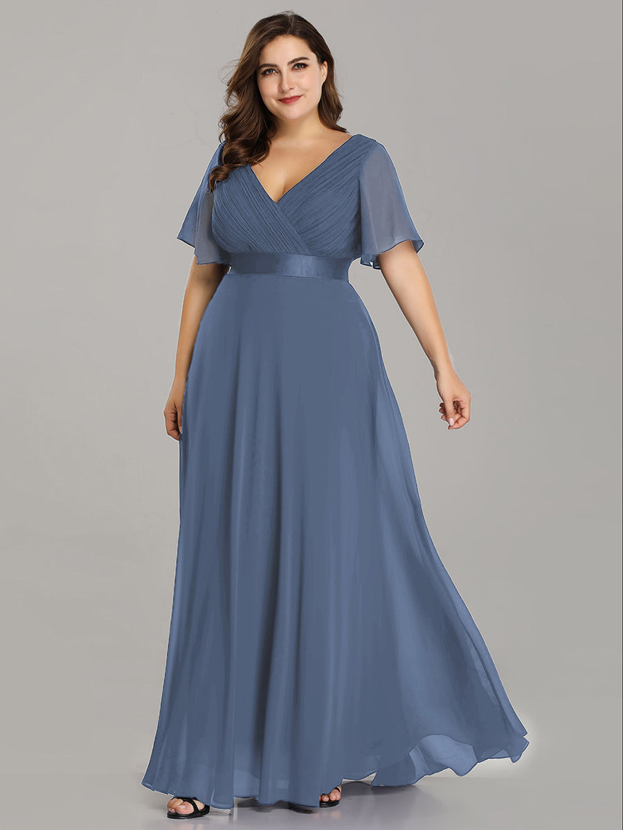 Damen V-Ausschnitt Chiffon Lange Abendkleider mit Schleppe #Farbe_Taubenblau