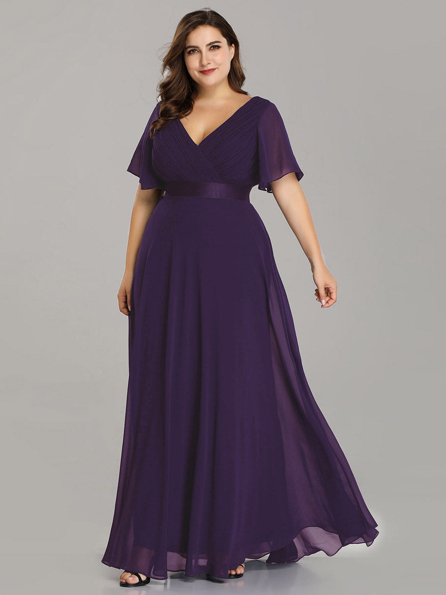 Langes Brautjungfernkleid mit Empire-Taille und kurzen, flatternden Ärmeln #Farbe_Dunkelviolett