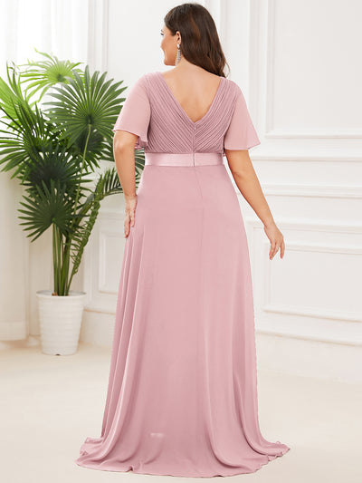 Damen V-Ausschnitt Lange Chiffon Abendkleider mit Schleppe #Farbe_Altrosa