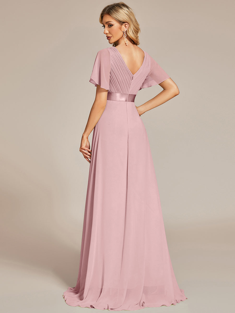 Langes Brautjungfernkleid mit Empire-Taille und kurzen, flatternden Ärmeln #Farbe_Altrosa