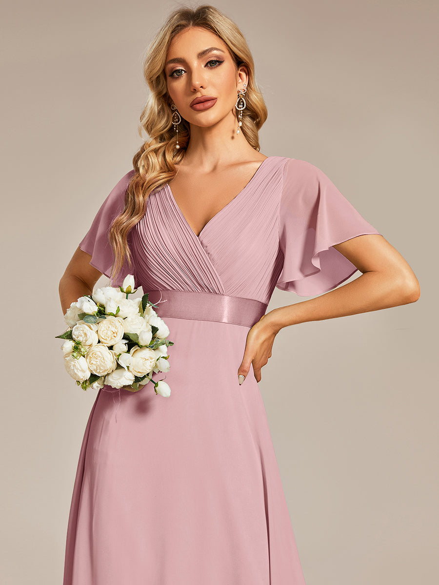 Minimalistisches A-Line Maxi Chiffon Brautkleid mit Satingürtel #Farbe_Altrosa