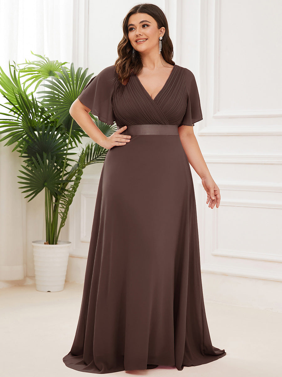 Minimalistisches A-Line Maxi Chiffon Brautkleid mit Satingürtel #Farbe_Espressobraun