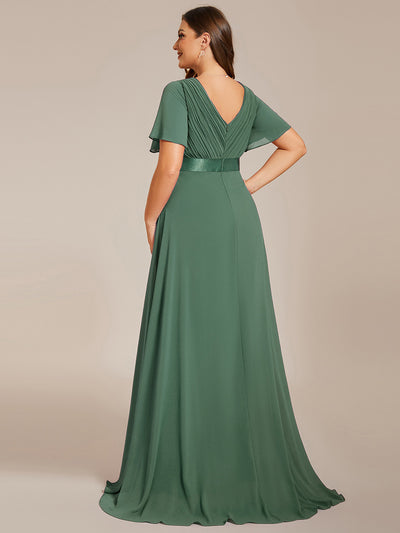 Damen V-Ausschnitt Lange Chiffon Abendkleider mit Schleppe #Farbe_Eukalyptus