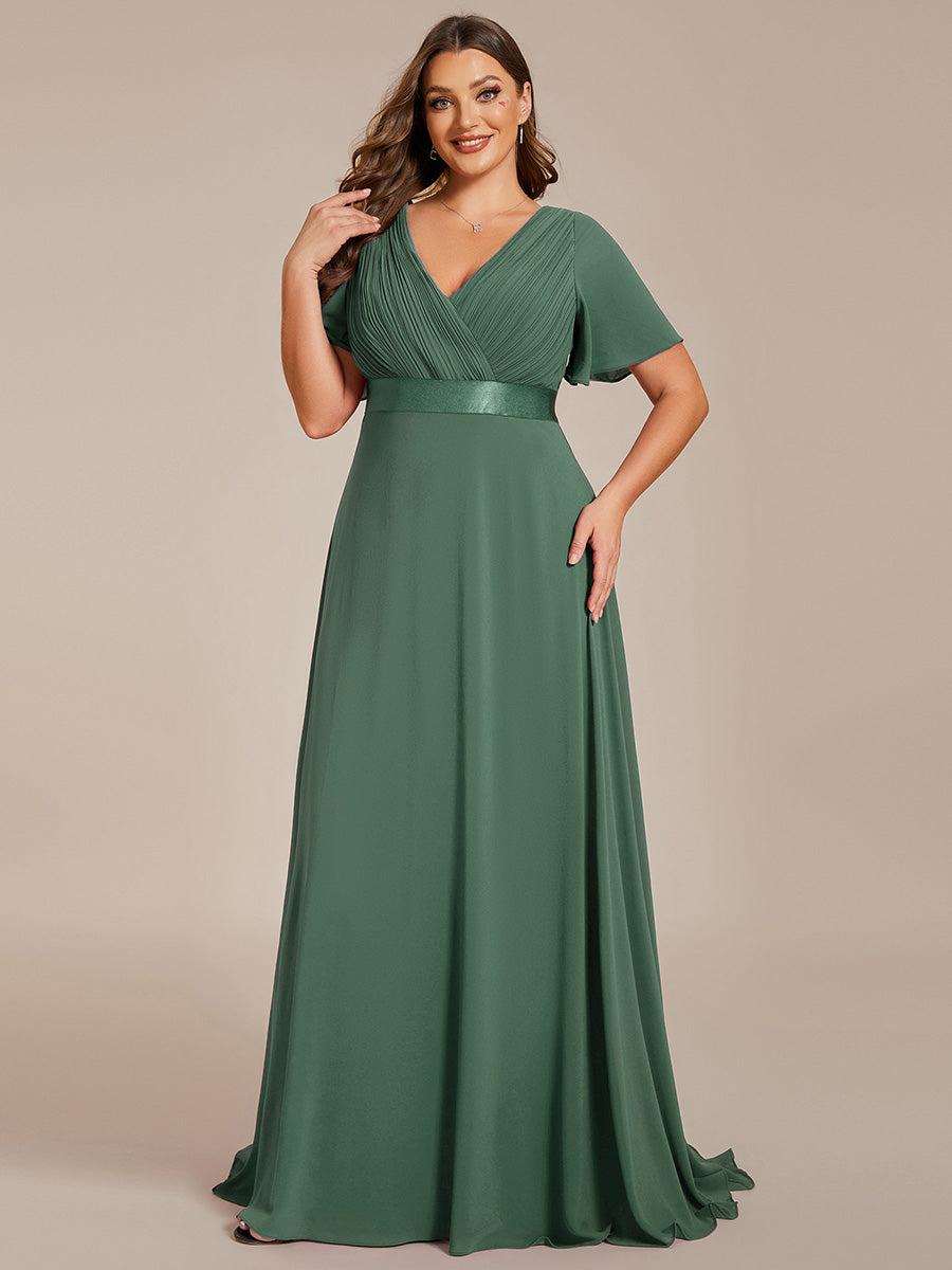 Damen V-Ausschnitt Lange Chiffon Abendkleider mit Schleppe #Farbe_Eukalyptus