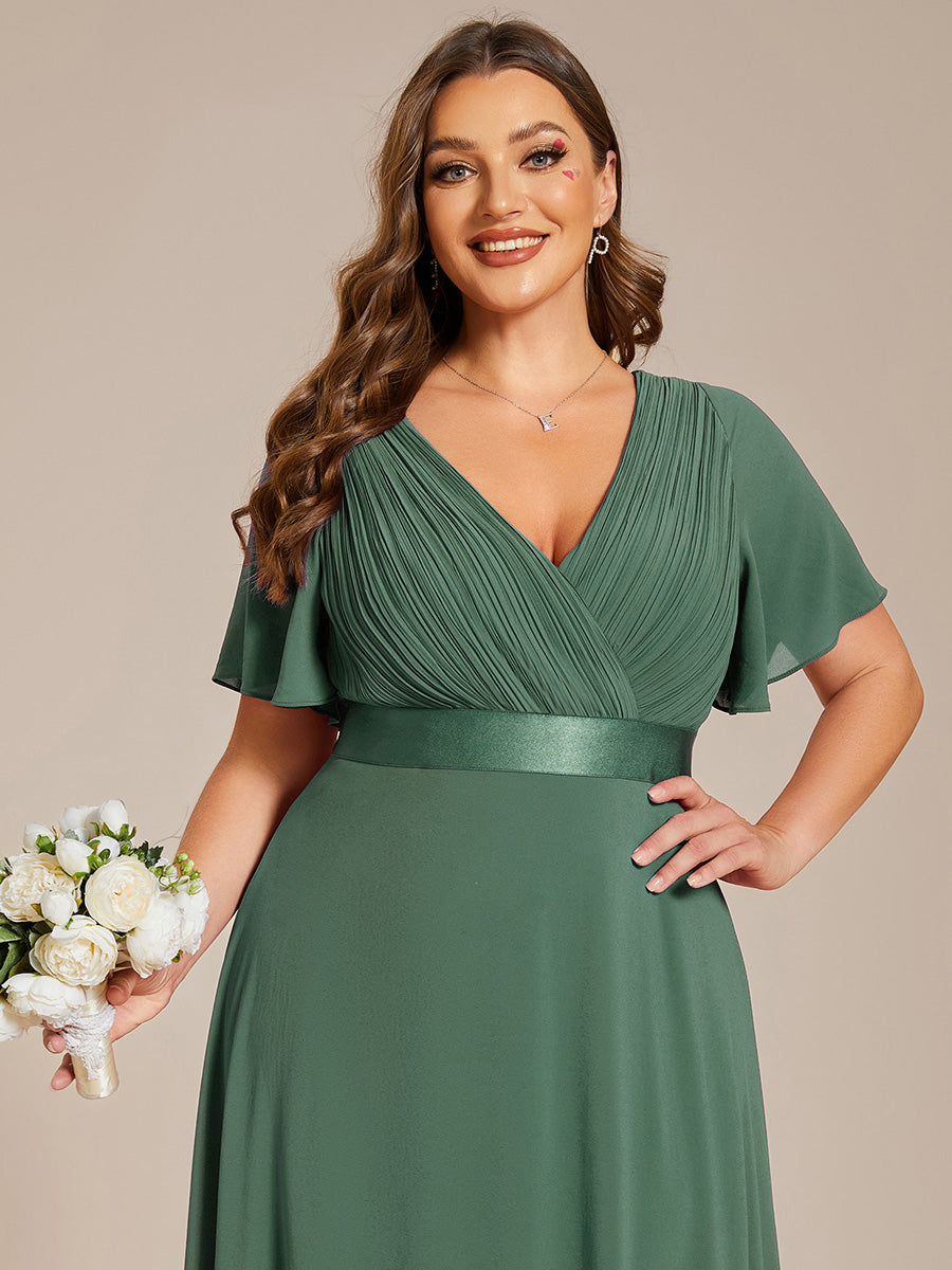 Damen V-Ausschnitt Lange Chiffon Abendkleider mit Schleppe #Farbe_Eukalyptus