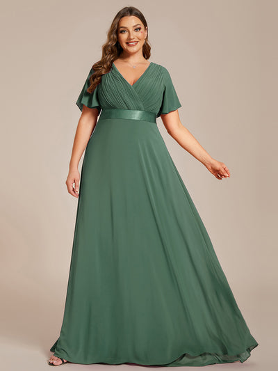 Damen V-Ausschnitt Chiffon Lange Abendkleider mit Schleppe #Farbe_Eukalyptus