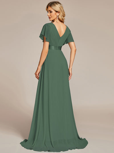Minimalistisches A-Line Maxi Chiffon Brautkleid mit Satingürtel #Farbe_Eukalyptus