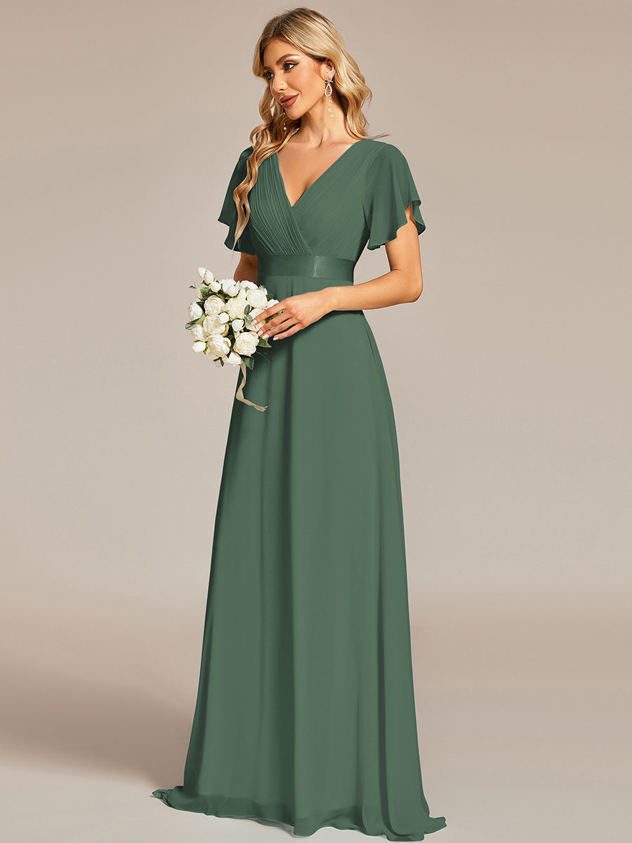 Minimalistisches A-Line Maxi Chiffon Brautkleid mit Satingürtel #Farbe_Eukalyptus