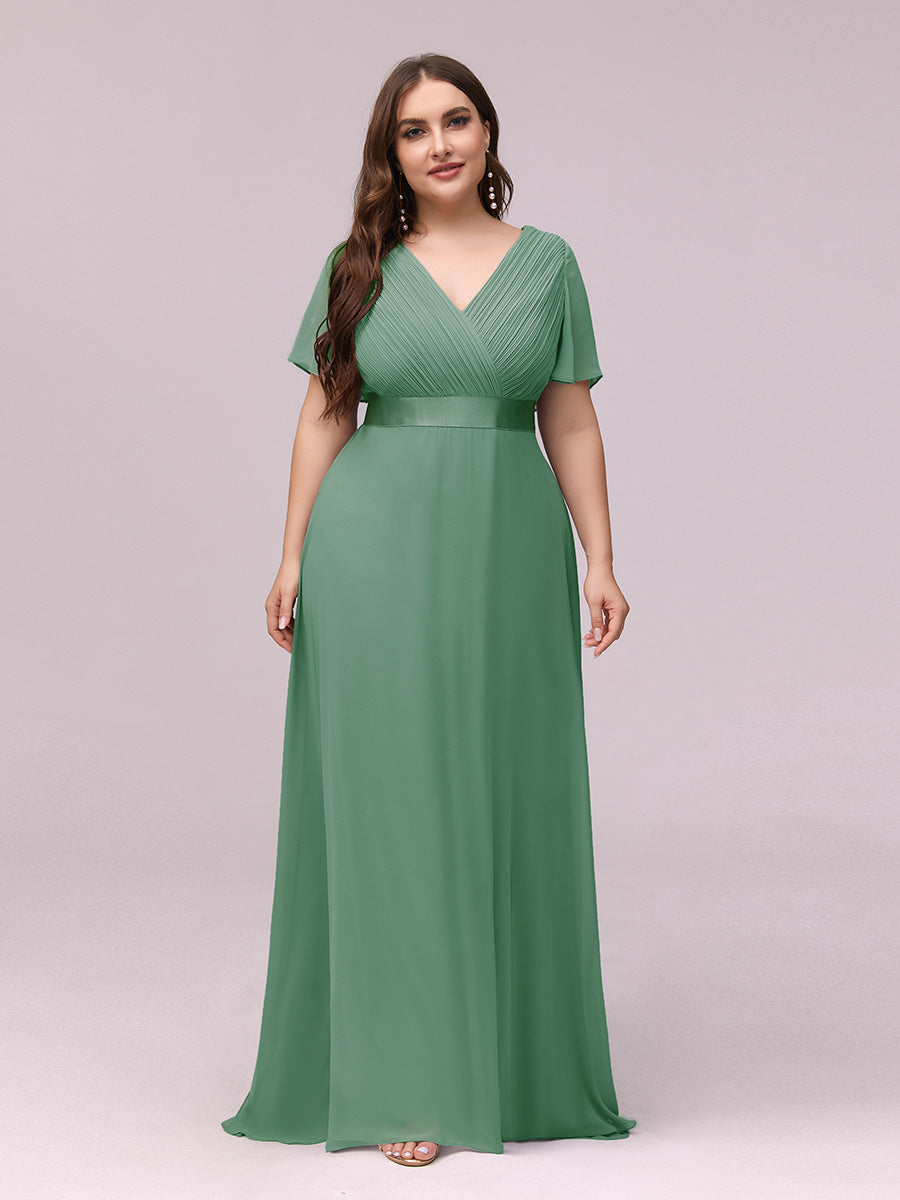 Damen V-Ausschnitt Lange Chiffon Abendkleider mit Schleppe #Farbe_Khakigrün