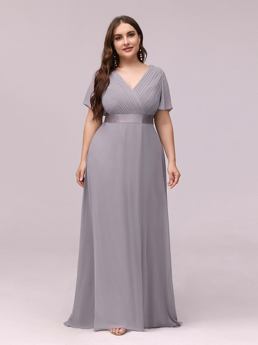 Damen V-Ausschnitt Lange Chiffon Abendkleider mit Schleppe #Farbe_Grau