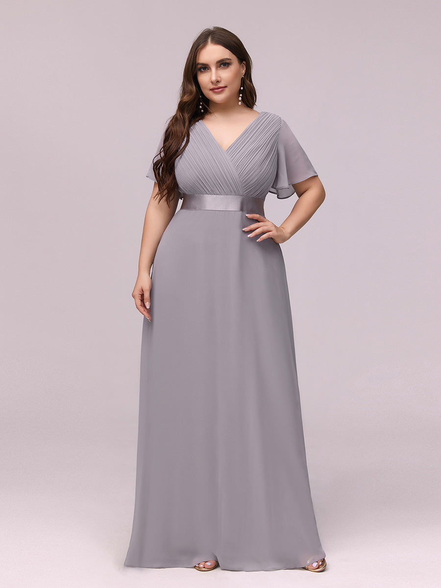 Damen V-Ausschnitt Chiffon Lange Abendkleider mit Schleppe #Farbe_Grau