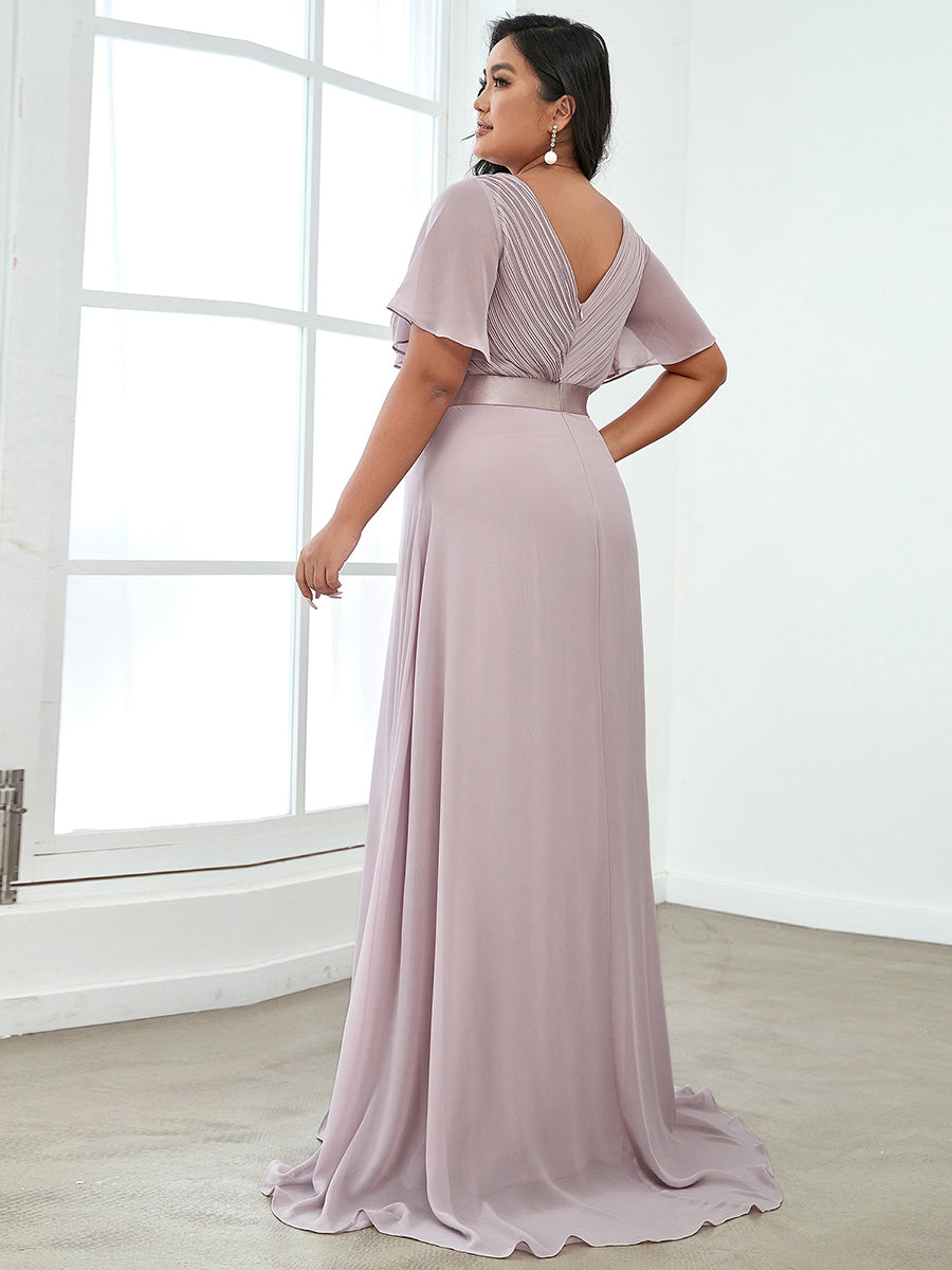 Minimalistisches A-Line Maxi Chiffon Brautkleid mit Satingürtel #Farbe_Flieder