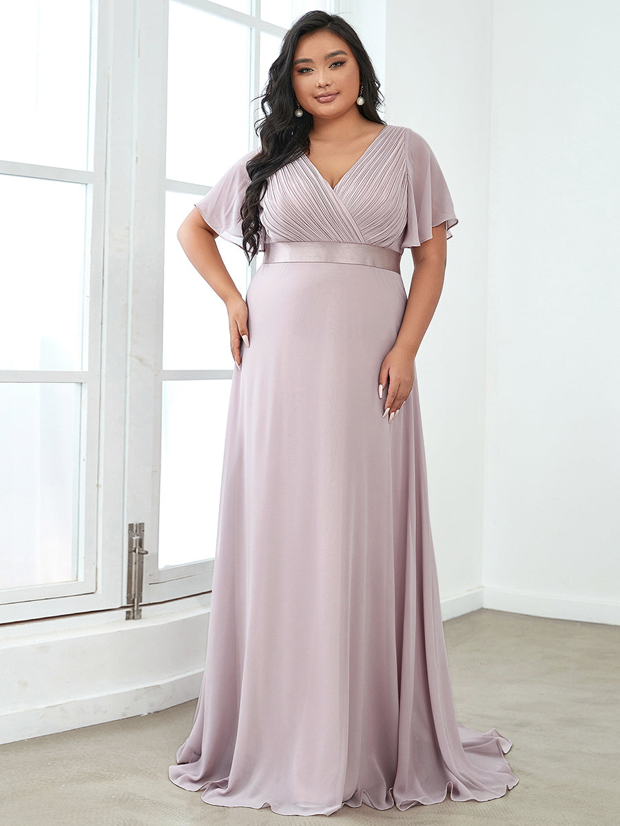 Damen V-Ausschnitt Lange Chiffon Abendkleider mit Schleppe #Farbe_Flieder
