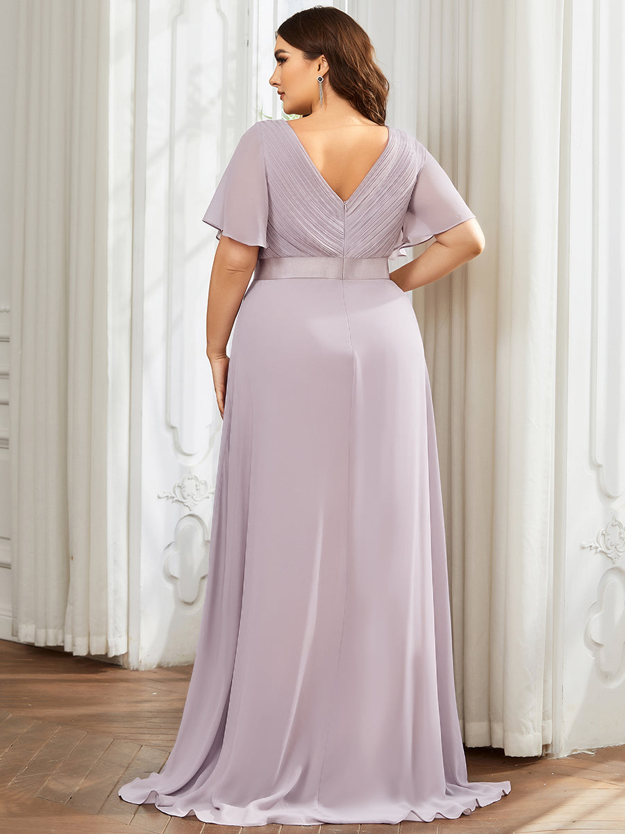 Minimalistisches A-Line Maxi Chiffon Brautkleid mit Satingürtel #Farbe_Flieder