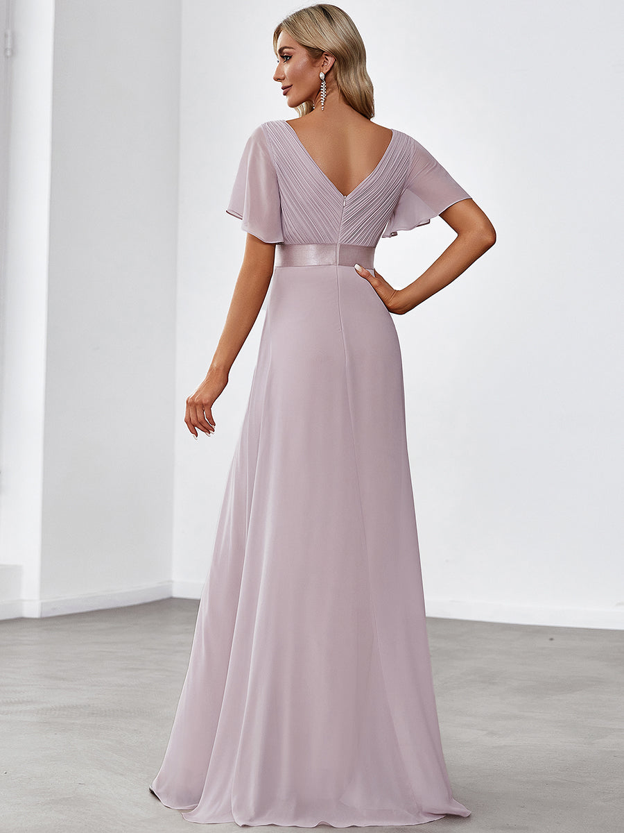 Minimalistisches A-Line Maxi Chiffon Brautkleid mit Satingürtel #Farbe_Flieder