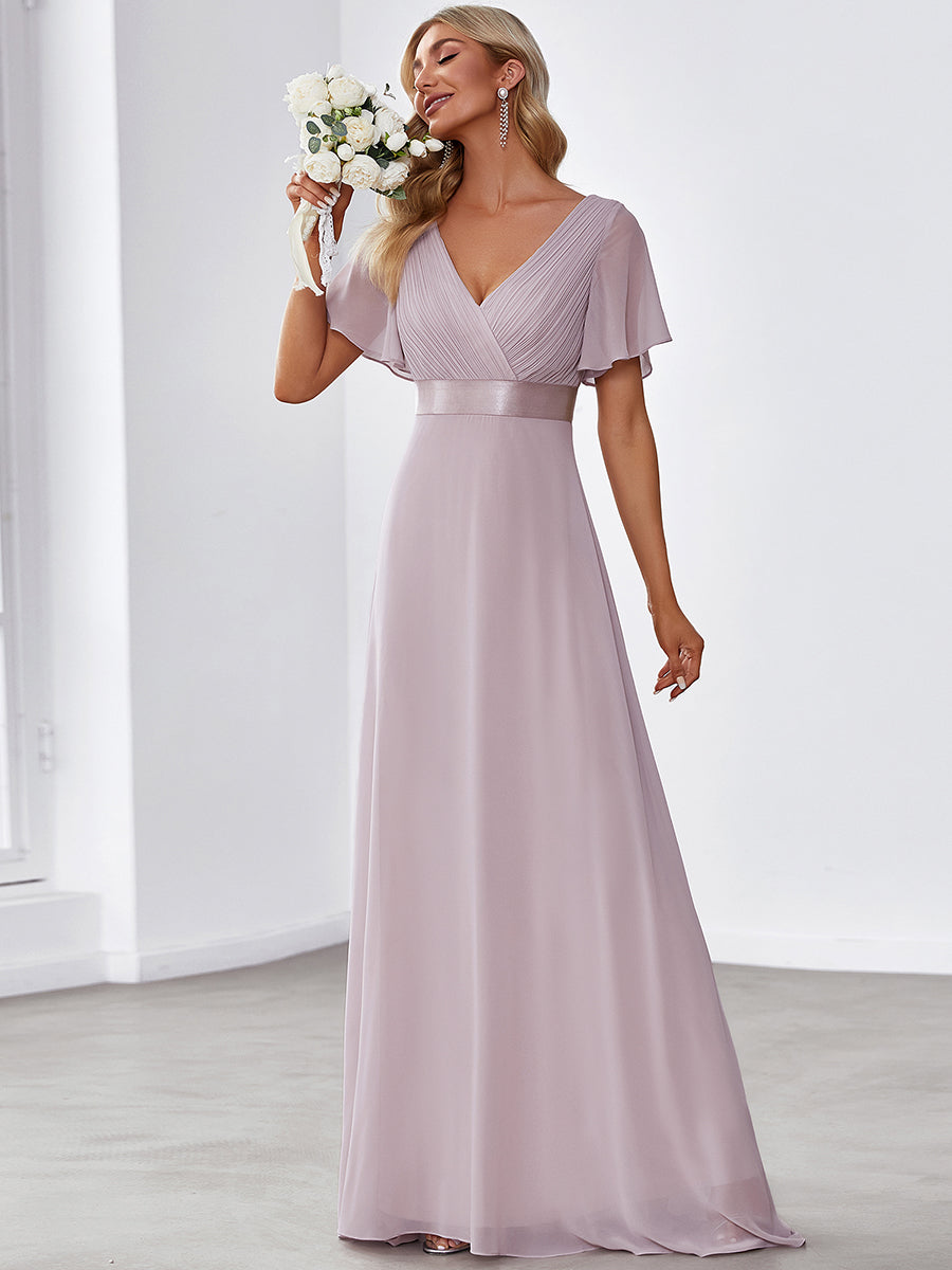 Minimalistisches A-Line Maxi Chiffon Brautkleid mit Satingürtel #Farbe_Flieder