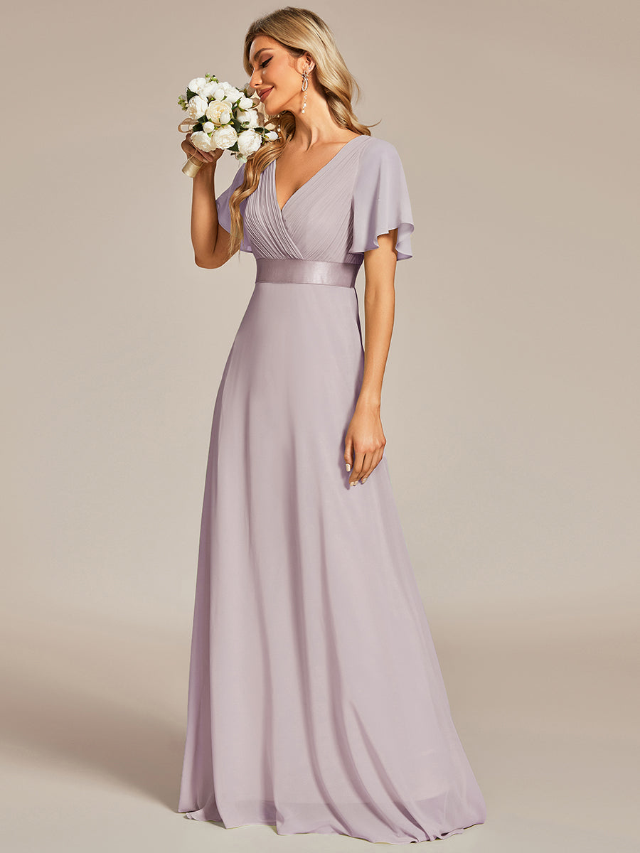 Minimalistisches A-Line Maxi Chiffon Brautkleid mit Satingürtel #Farbe_Flieder
