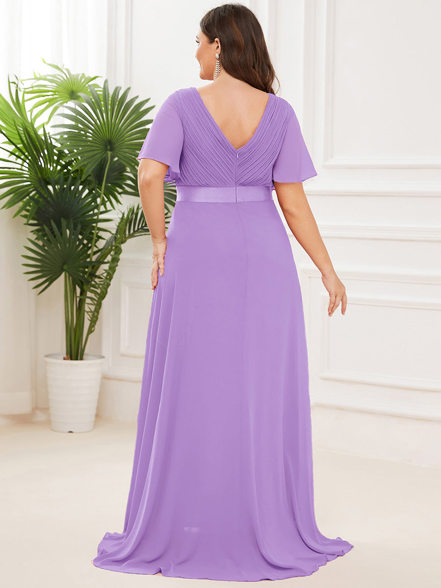 Minimalistisches A-Line Maxi Chiffon Brautkleid mit Satingürtel #Farbe_Lavendel