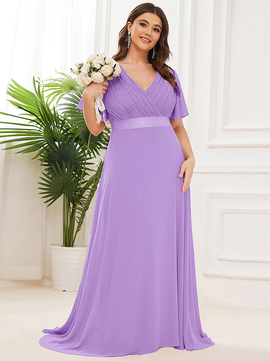 Minimalistisches A-Line Maxi Chiffon Brautkleid mit Satingürtel #Farbe_Lavendel