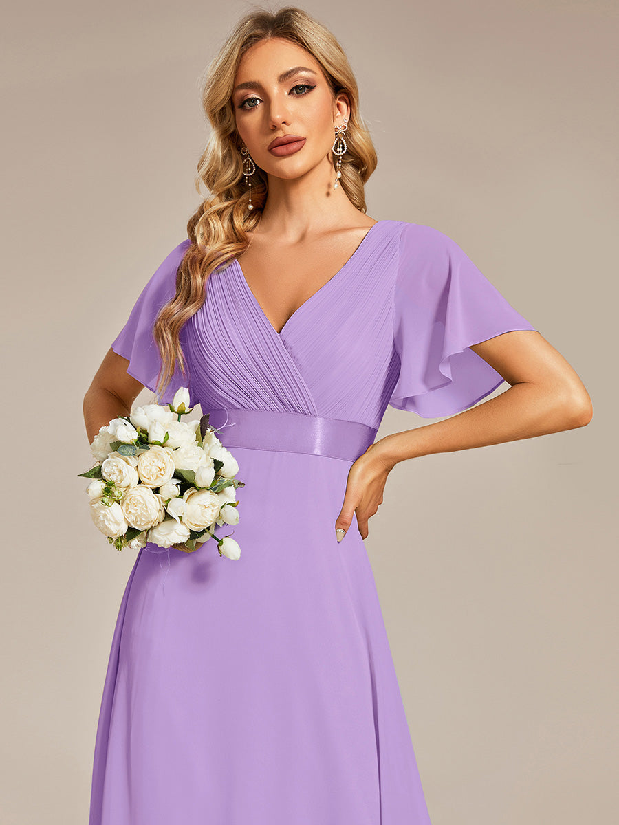 Minimalistisches A-Line Maxi Chiffon Brautkleid mit Satingürtel #Farbe_Lavendel