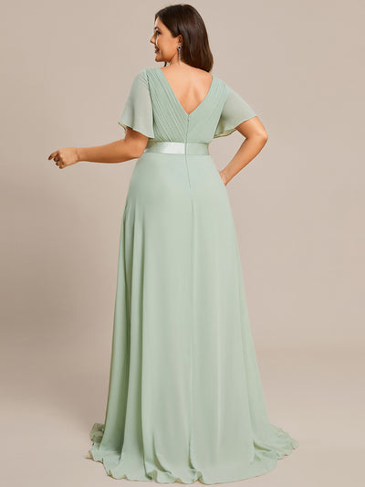 Damen V-Ausschnitt Chiffon Lange Abendkleider mit Schleppe #Farbe_Mintgrün