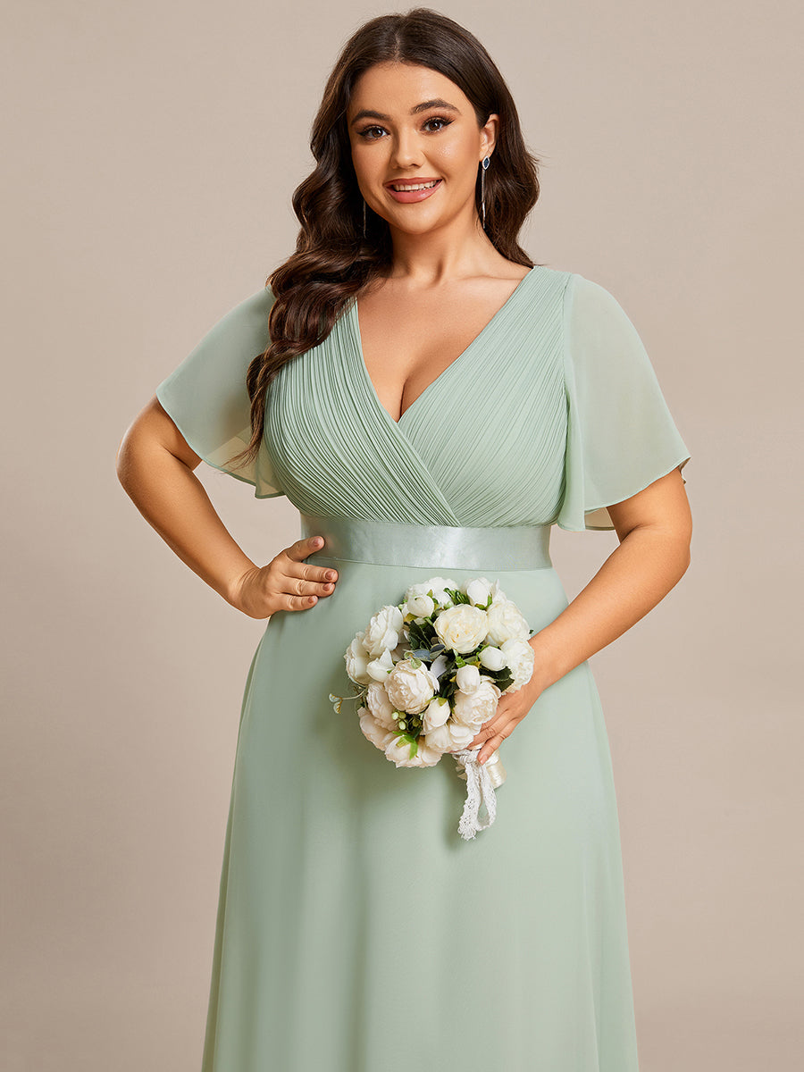 Damen V-Ausschnitt Lange Chiffon Abendkleider mit Schleppe #Farbe_Mintgrün