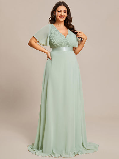 Damen V-Ausschnitt Chiffon Lange Abendkleider mit Schleppe #Farbe_Mintgrün