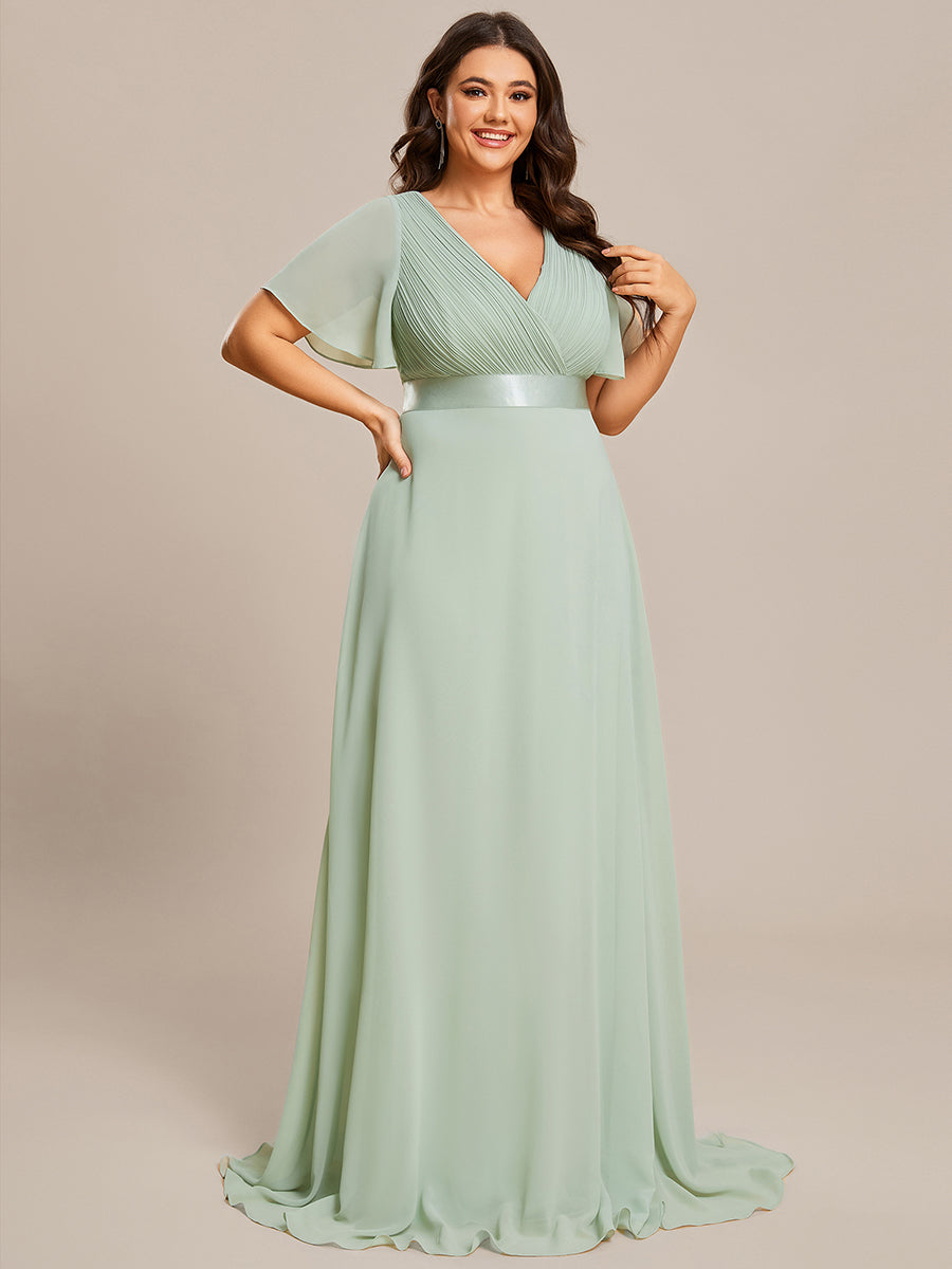 Damen V-Ausschnitt Lange Chiffon Abendkleider mit Schleppe #Farbe_Mintgrün