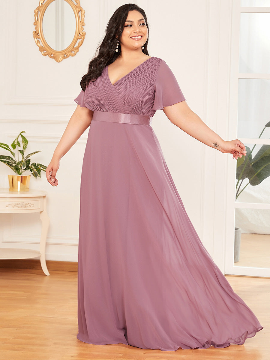 Damen V-Ausschnitt Lange Chiffon Abendkleider mit Schleppe #Farbe_Orchideenviolett