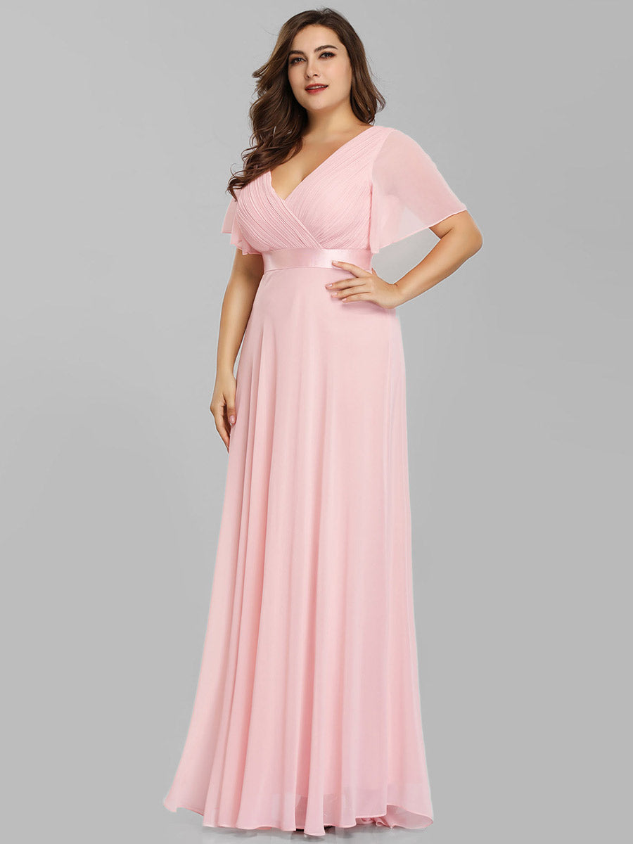 Langes Brautjungfernkleid mit Empire-Taille und kurzen, flatternden Ärmeln #Farbe_Rosa