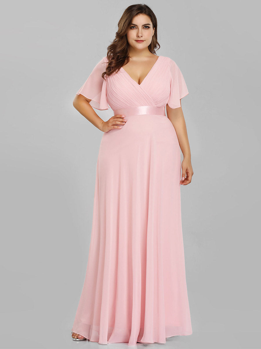 Langes Brautjungfernkleid mit Empire-Taille und kurzen, flatternden Ärmeln #Farbe_Rosa