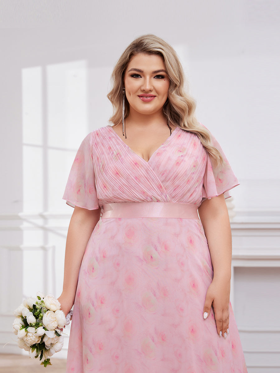 Minimalistisches A-Line Maxi Chiffon Brautkleid mit Satingürtel #Farbe_Zartes Rosé-Violett