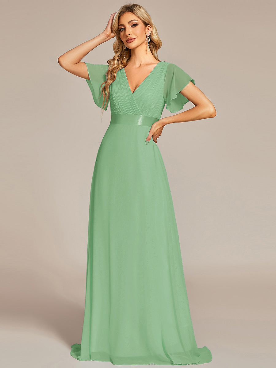 Minimalistisches A-Line Maxi Chiffon Brautkleid mit Satingürtel #Farbe_Salbeigrün