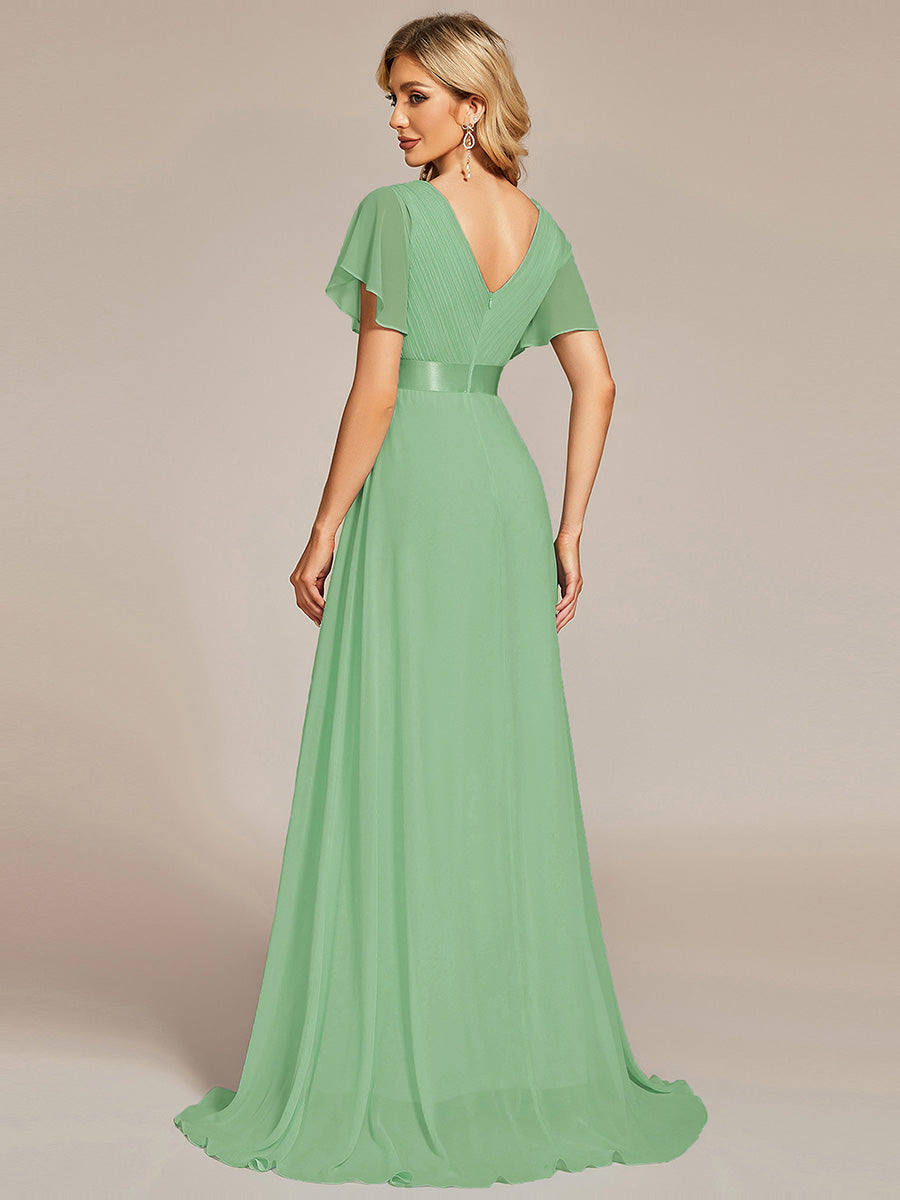 Minimalistisches A-Line Maxi Chiffon Brautkleid mit Satingürtel #Farbe_Salbeigrün