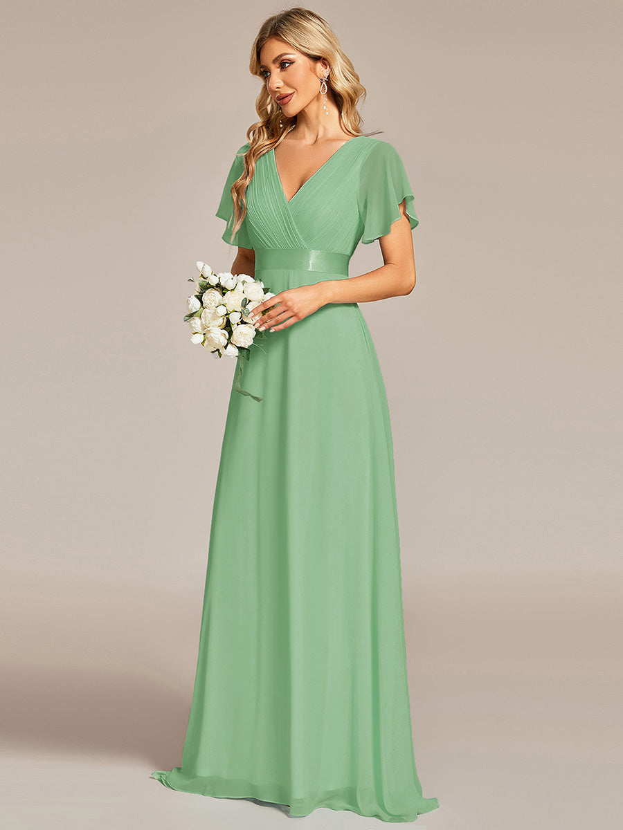 Minimalistisches A-Line Maxi Chiffon Brautkleid mit Satingürtel #Farbe_Salbeigrün