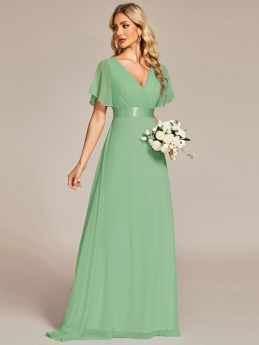 Minimalistisches A-Line Maxi Chiffon Brautkleid mit Satingürtel #Farbe_Salbeigrün