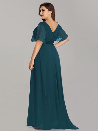 Damen V-Ausschnitt Chiffon Lange Abendkleider mit Schleppe #Farbe_Petrol