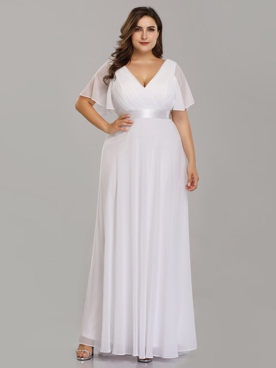 Minimalistisches A-Line Maxi Chiffon Brautkleid mit Satingürtel #Farbe_Weiß
