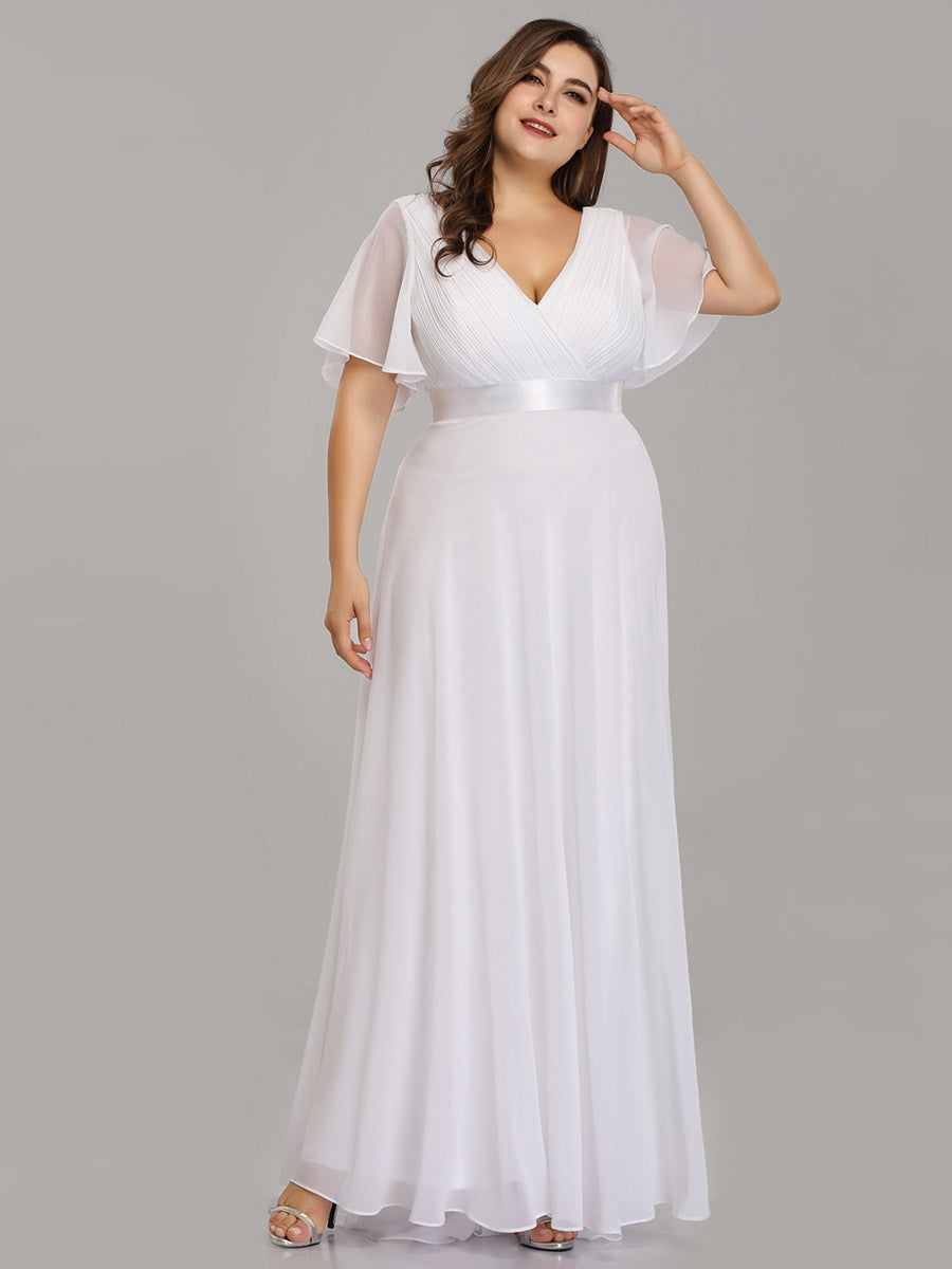 Minimalistisches A-Line Maxi Chiffon Brautkleid mit Satingürtel #Farbe_Weiß