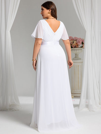 Damen V-Ausschnitt Chiffon Lange Abendkleider mit Schleppe #Farbe_Weiß