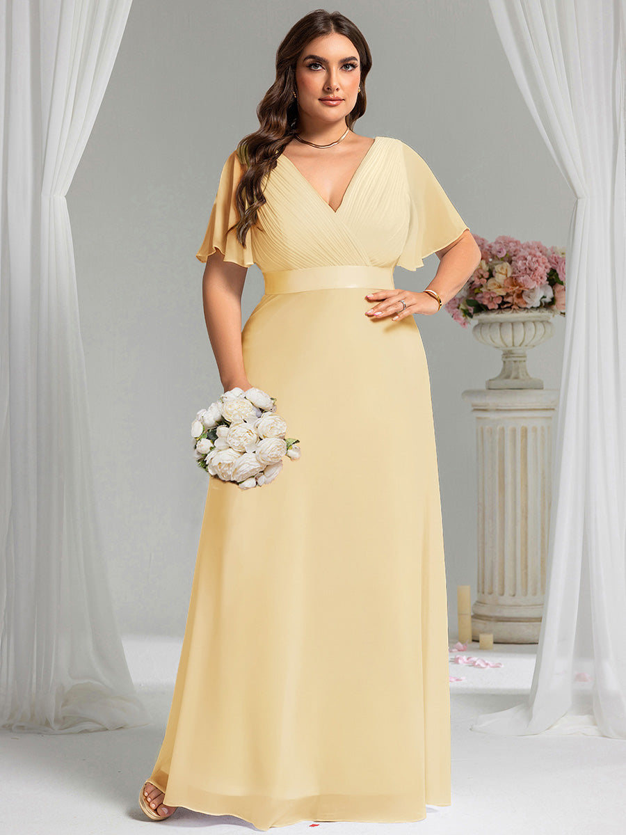 Damen V-Ausschnitt Lange Chiffon Abendkleider mit Schleppe #Farbe_Gelb