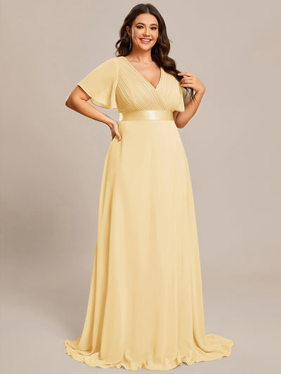 Damen V-Ausschnitt Chiffon Lange Abendkleider mit Schleppe #Farbe_Gelb