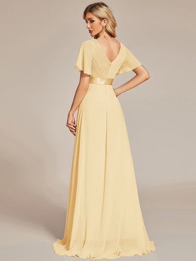 Minimalistisches A-Line Maxi Chiffon Brautkleid mit Satingürtel #Farbe_Gelb