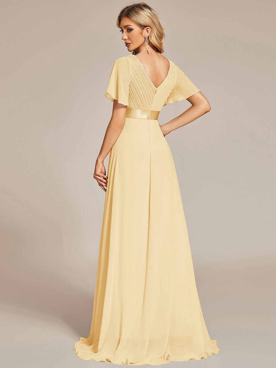 Minimalistisches A-Line Maxi Chiffon Brautkleid mit Satingürtel #Farbe_Gelb