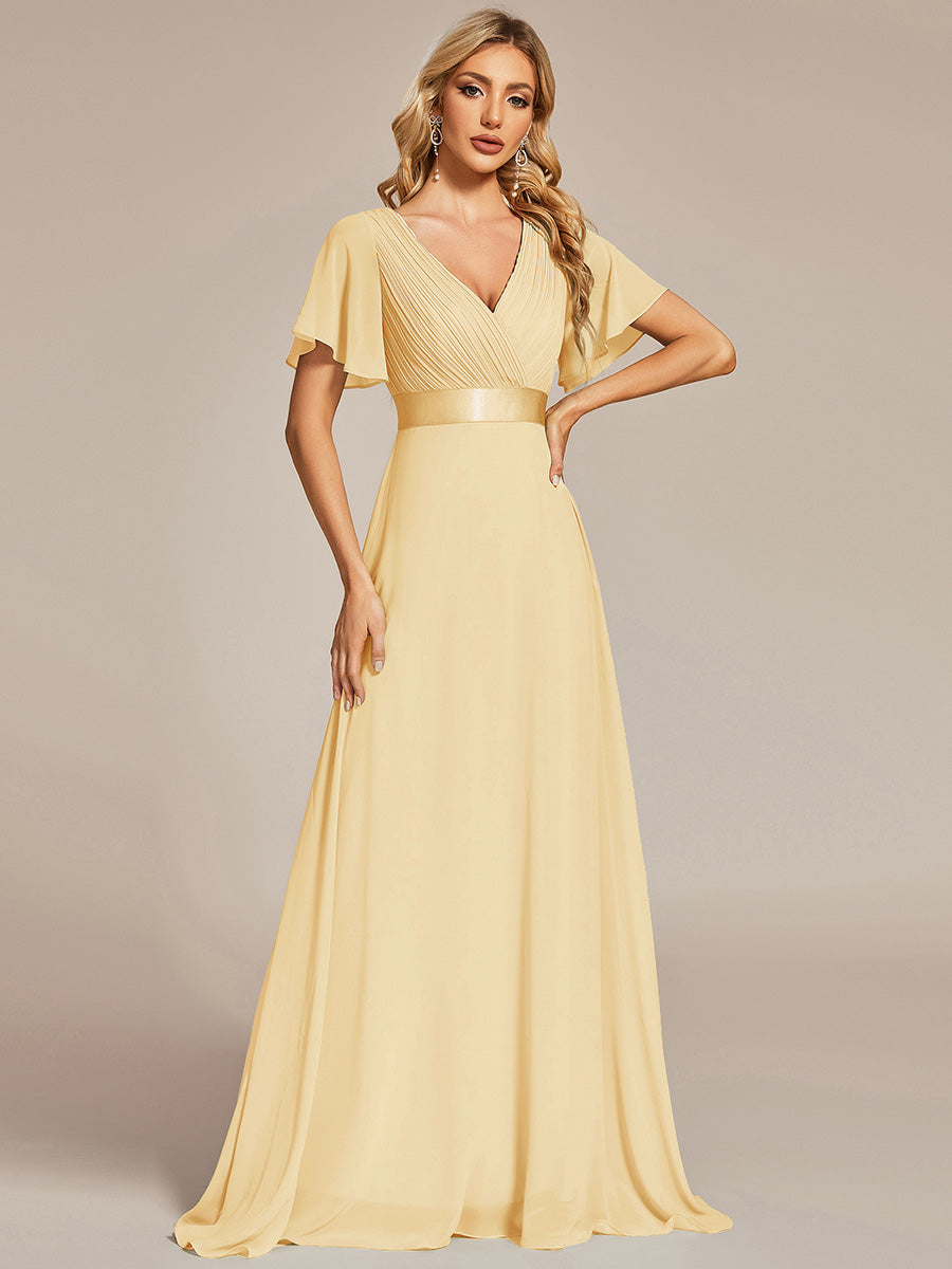 Minimalistisches A-Line Maxi Chiffon Brautkleid mit Satingürtel #Farbe_Gelb